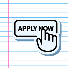 A clip art of a hand clicking an apply now button